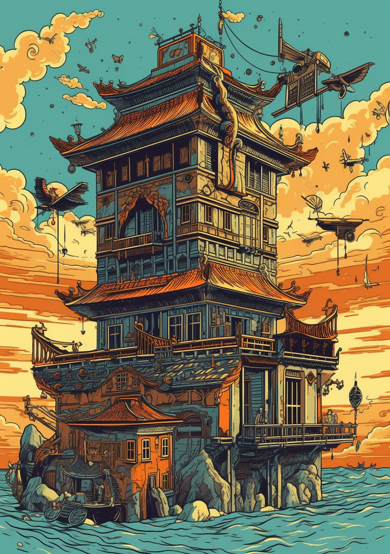 古典风格海洋艺术建筑插画背景,插画/手绘图,插画/手绘图库,插画/手绘图下载,插画/手绘